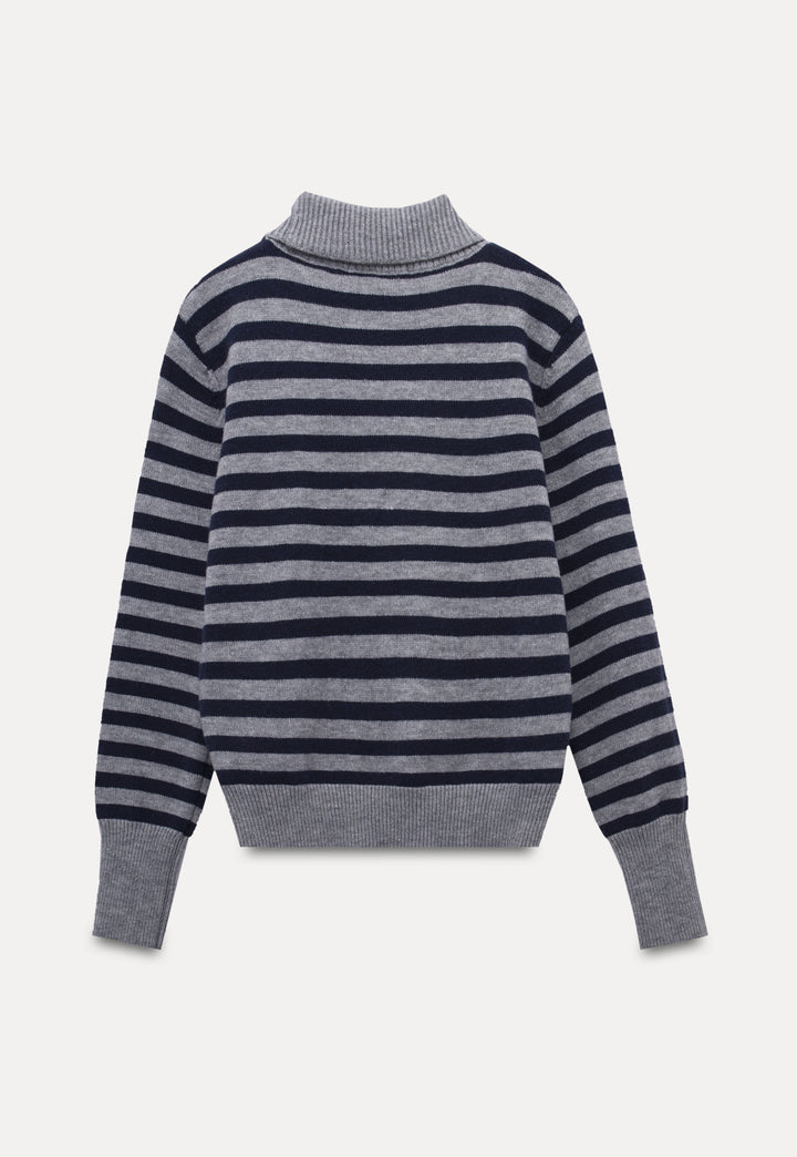 Women’s Striped Pullover Sweater with Polo Collar