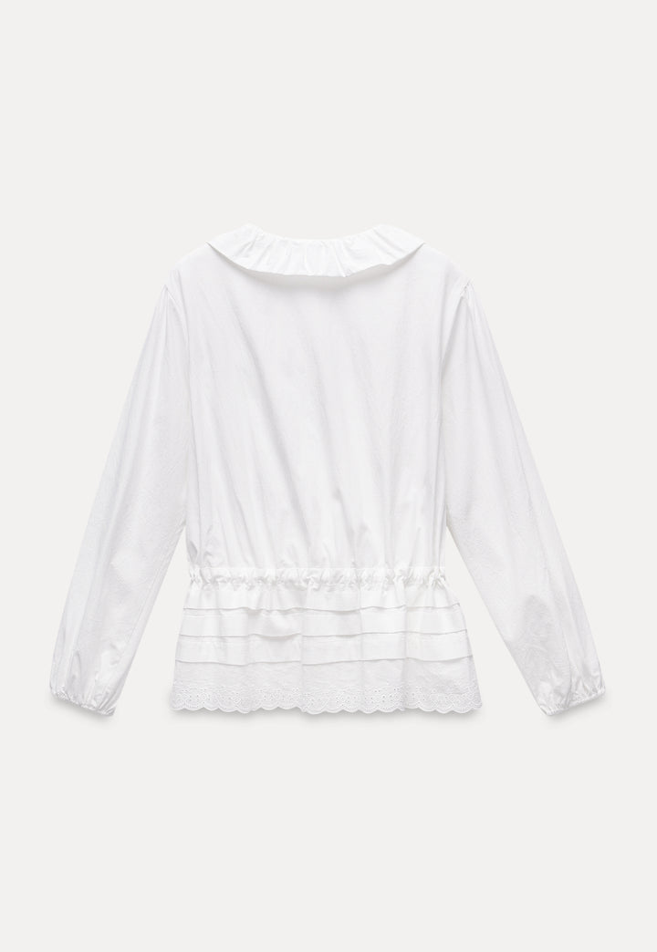 Women's White Ruffled Collar Blouse