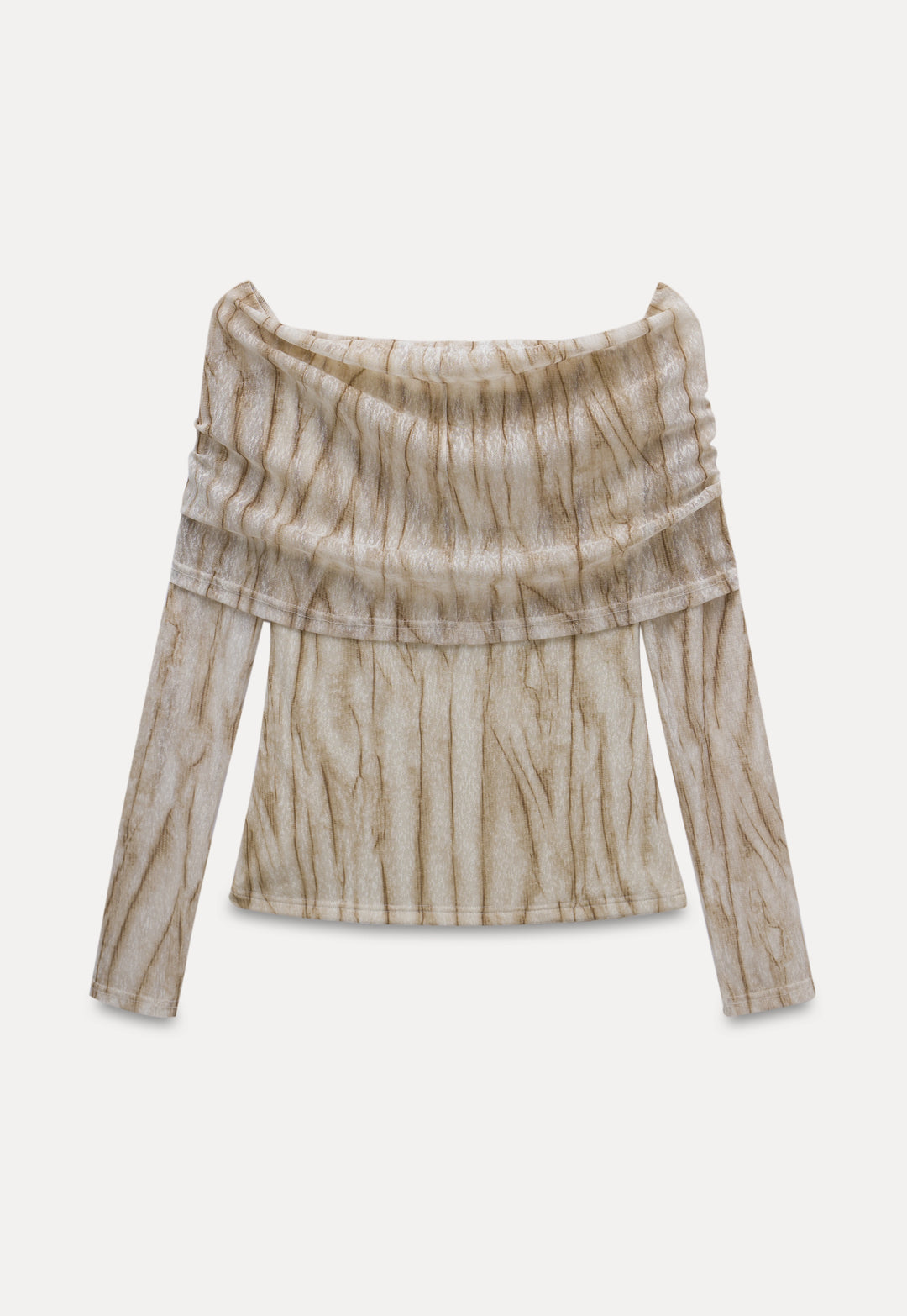 Women's Off-Shoulder Long Sleeve Wood Grain Print Top