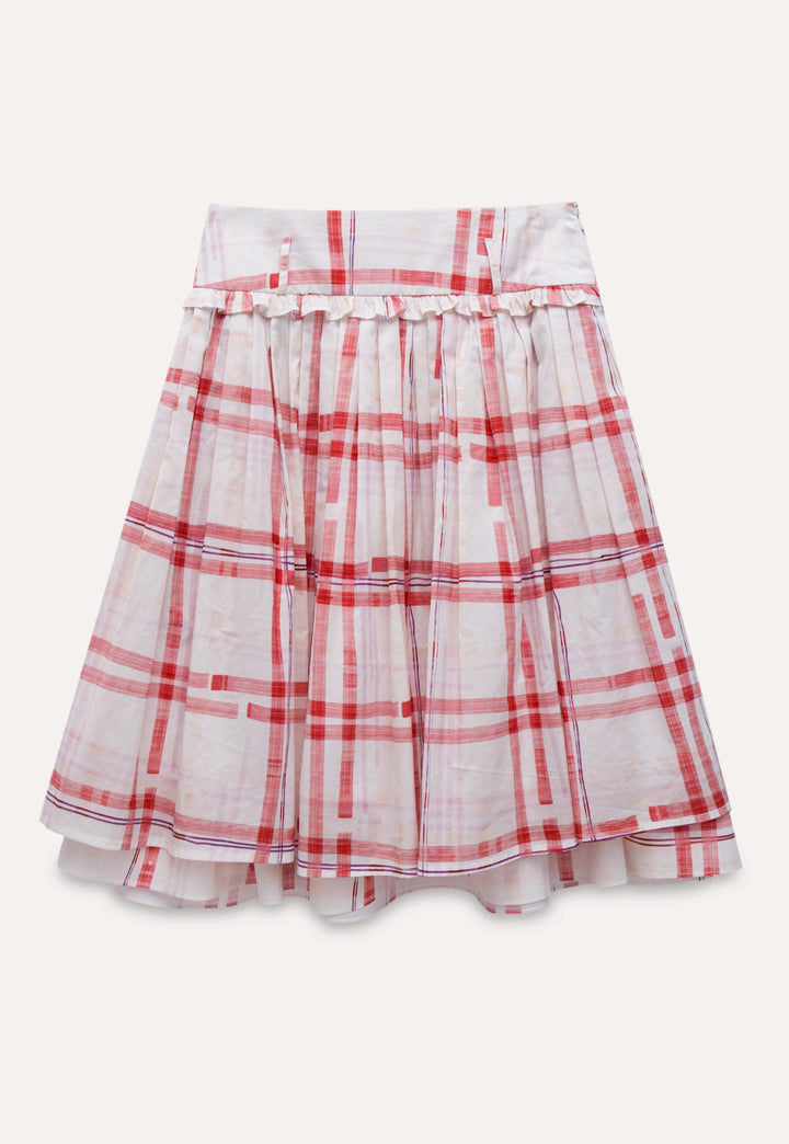 Women's Plaid High Waist Midi Skirt with Ruffle Trim