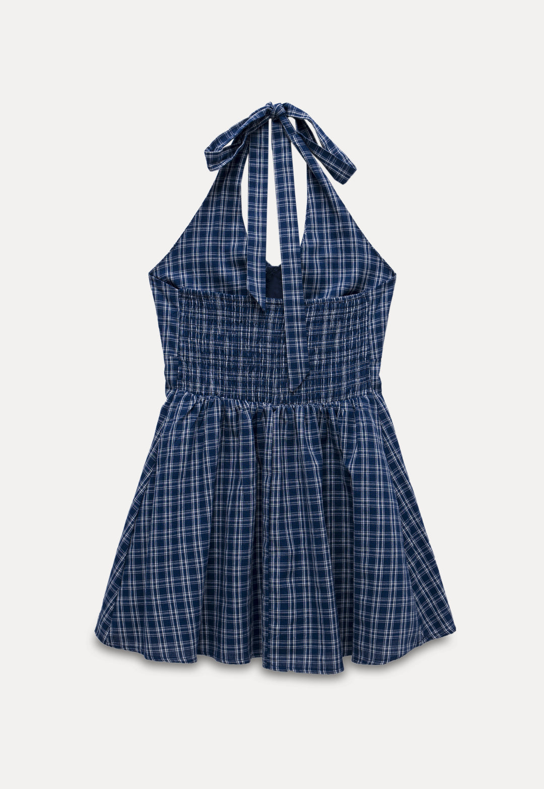 V-Neck Halter Tie-Back Plaid Waist-Cinching Dress