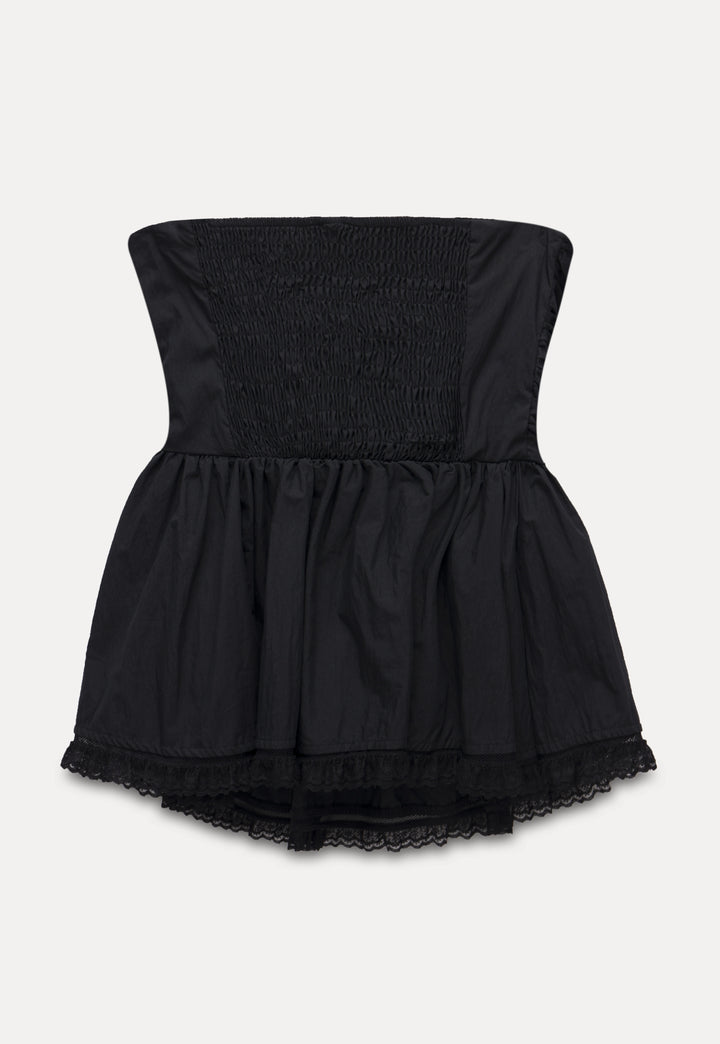 Lace Trim Pleated Hem Bustier Top