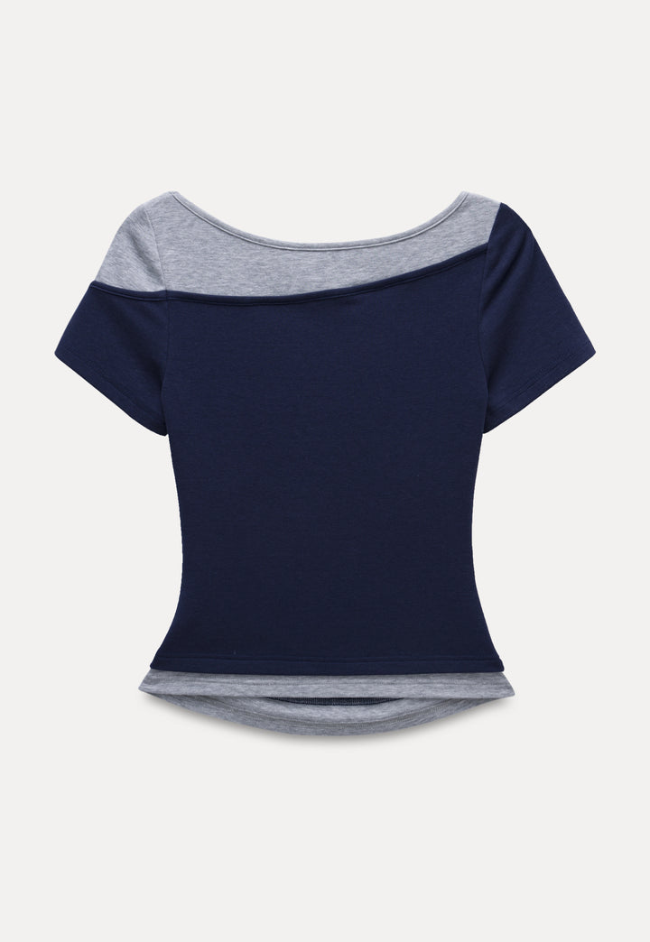 Off-Shoulder Contrast Trim T-Shirt