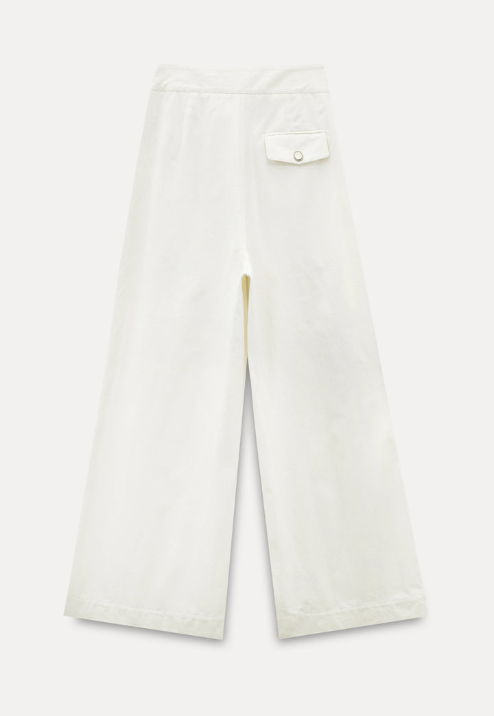 High-Waist Wide-Leg Pants with Button Detail