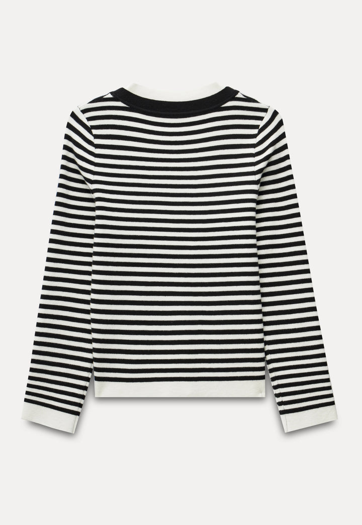 Women's Striped Knit Top – V-Neck Long-Sleeve