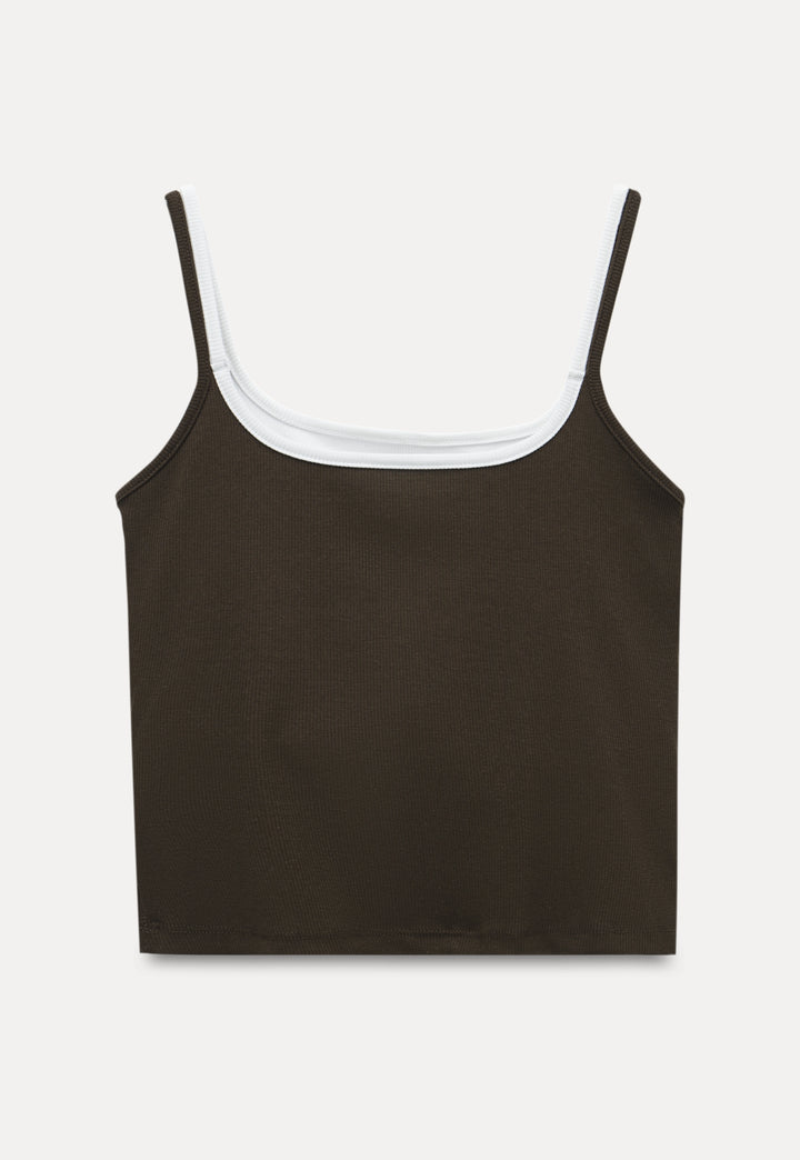 Layered Contrast Trim Ribbed Tank Top