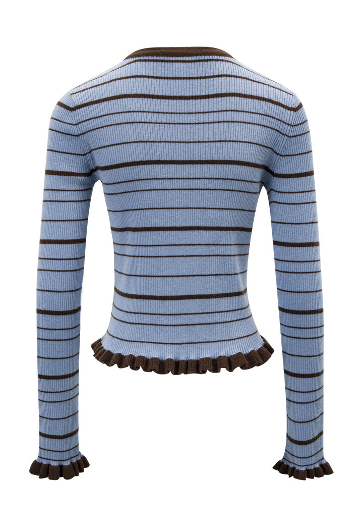 Ribbed Striped Sweater with Frill Details