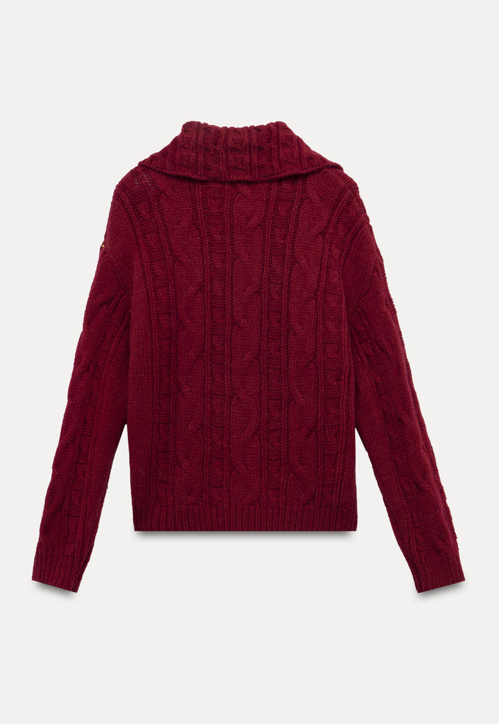 Women's High Neck Cable Knit Cardigan