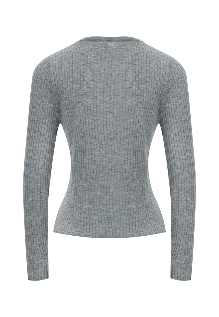 Women's Ribbed Knit Button-Down Long-Sleeve Top