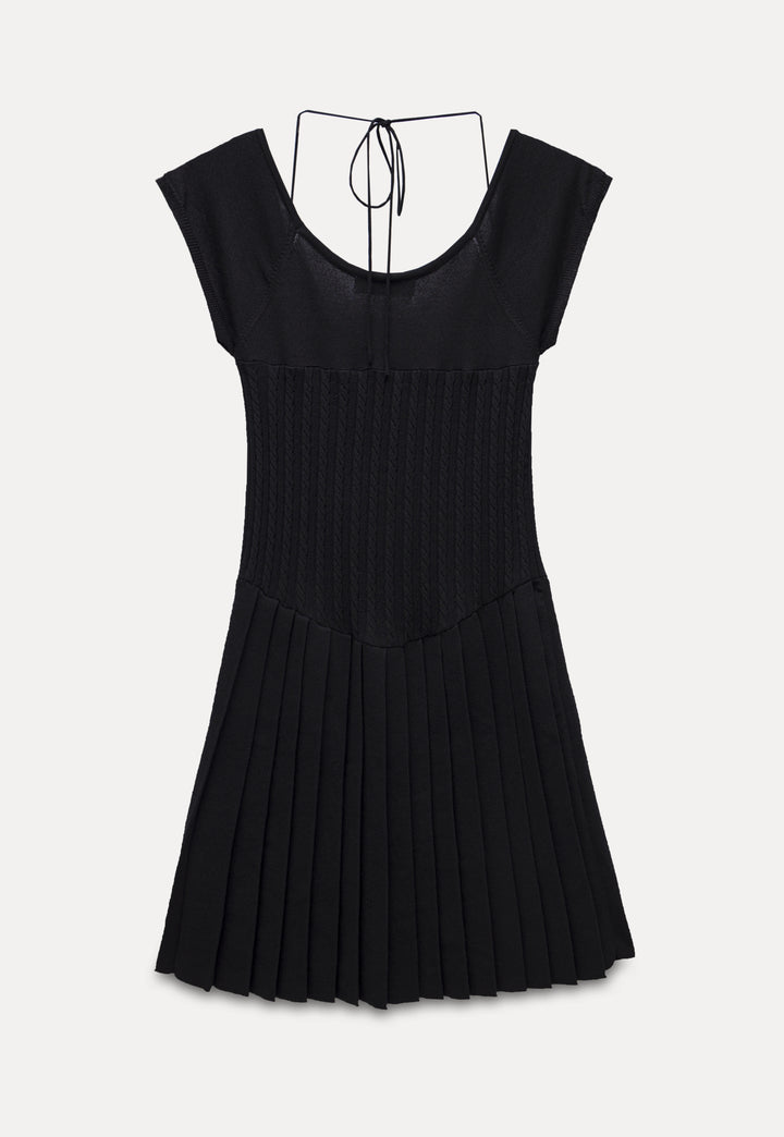 Button-Up Knit Dress with Pleated Skirt