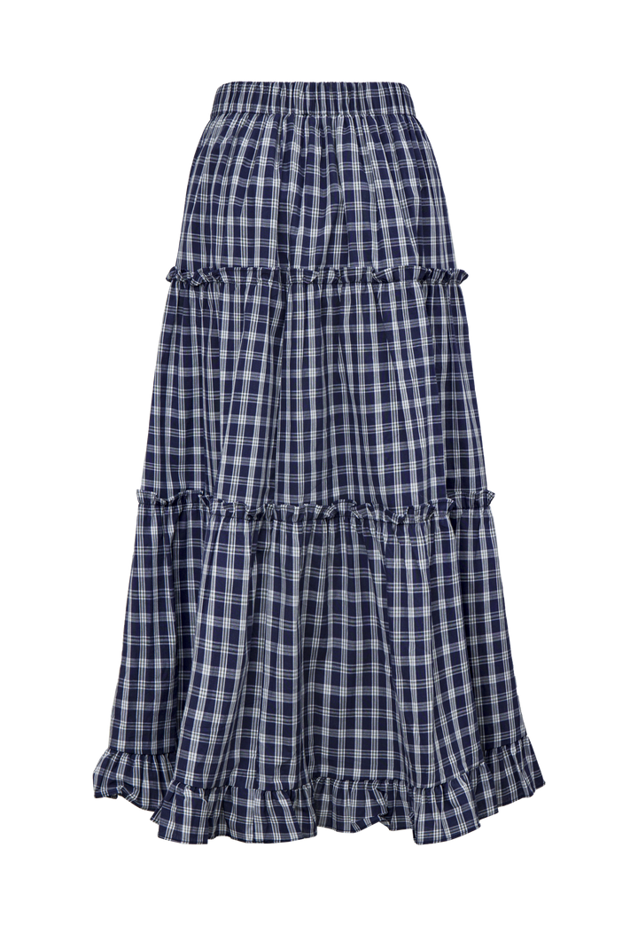 Tiered Plaid Midi Skirt with Ruffled Hem