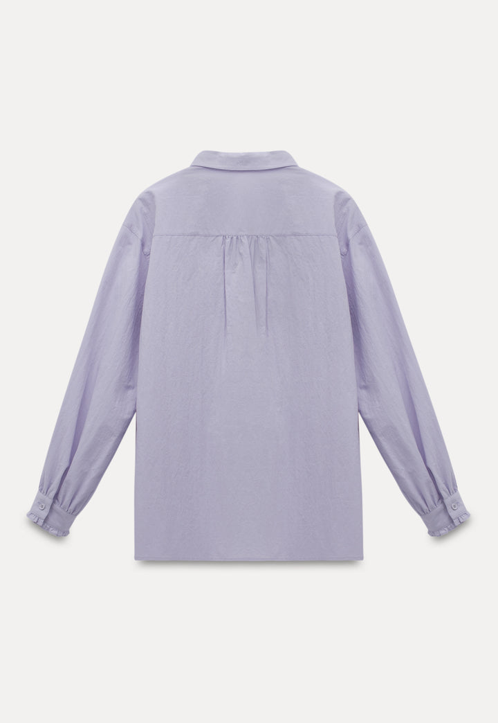 Women’s Lavender Ruffle-Front Button-Up Blouse