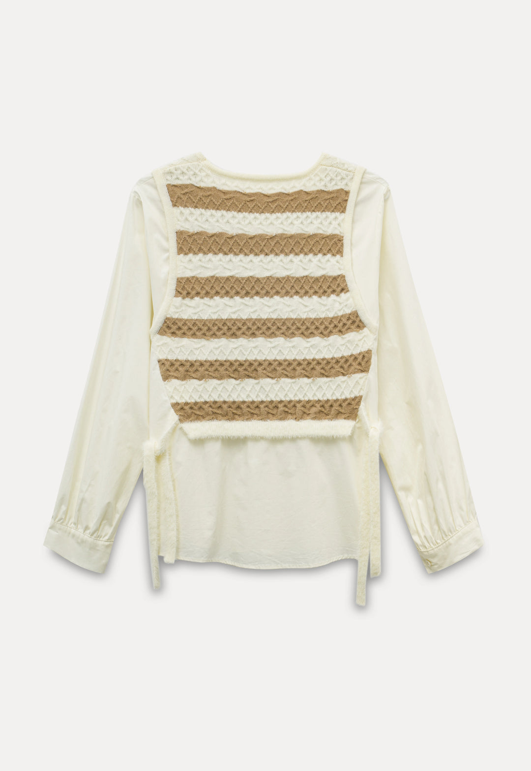 Striped Knit Patchwork Layered Shirt – Two-in-One Top