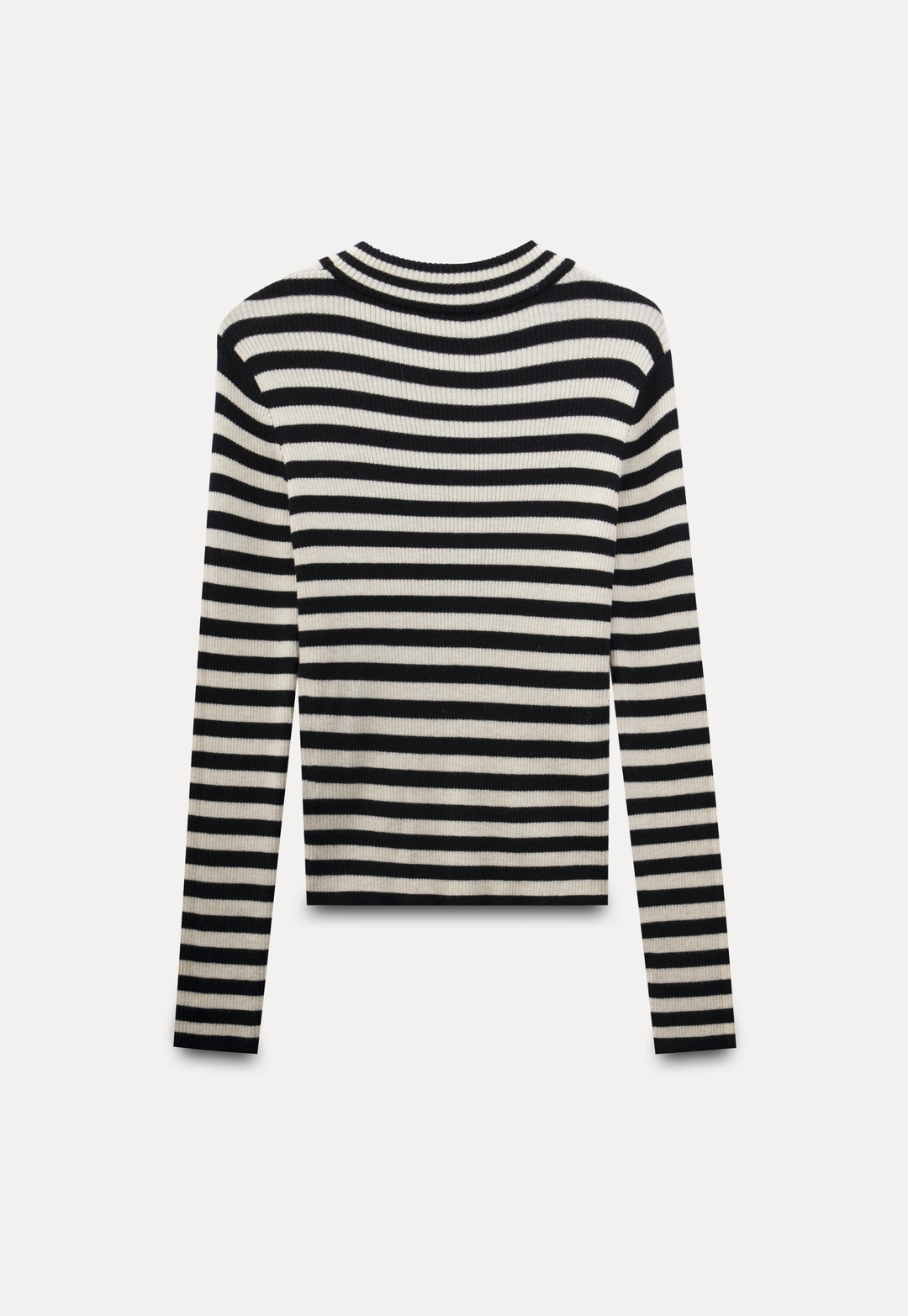 Women's Striped Long-Sleeve Mock Neck Ribbed Knit Top