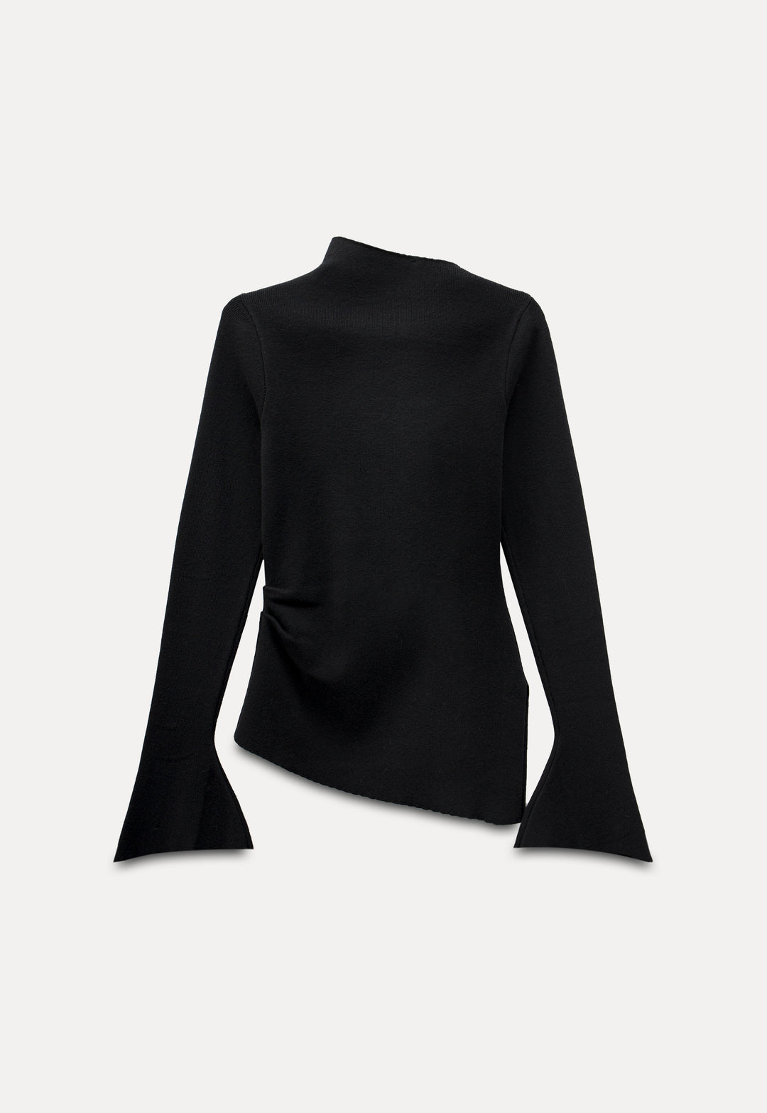 Asymmetrical High-Neck Sweater with Flared Sleeves