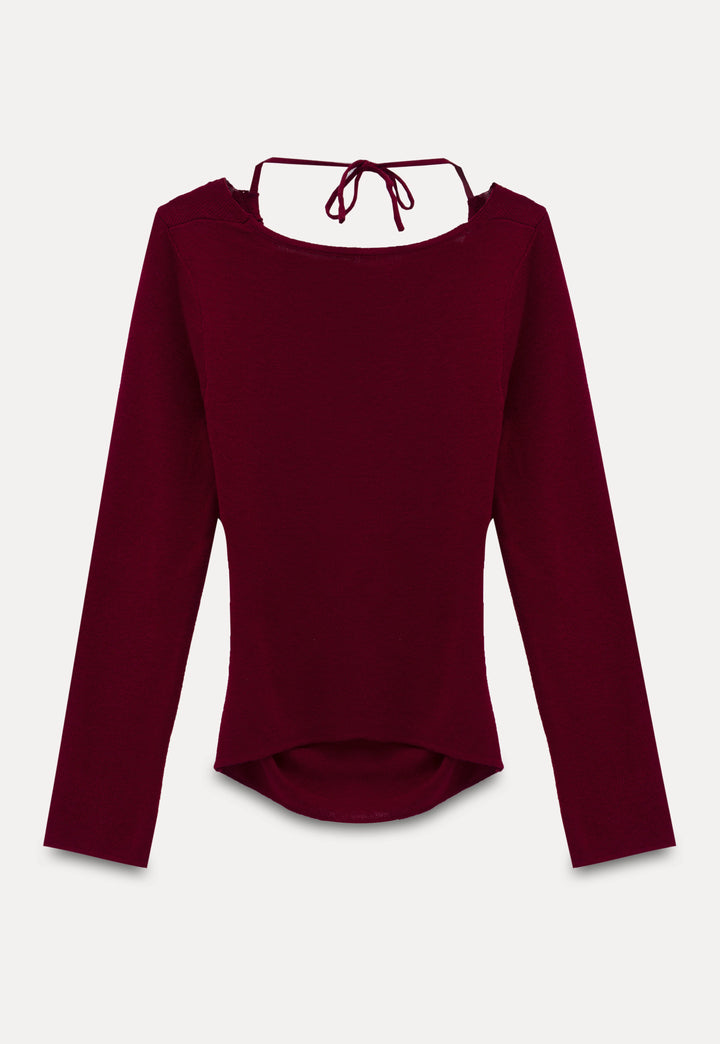 Long-Sleeve Ruched Top with Tie Detail