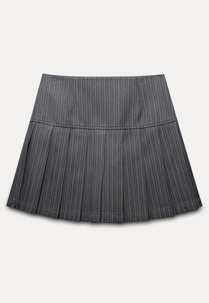 Pinstriped Pleated Skirt with Bow Detail