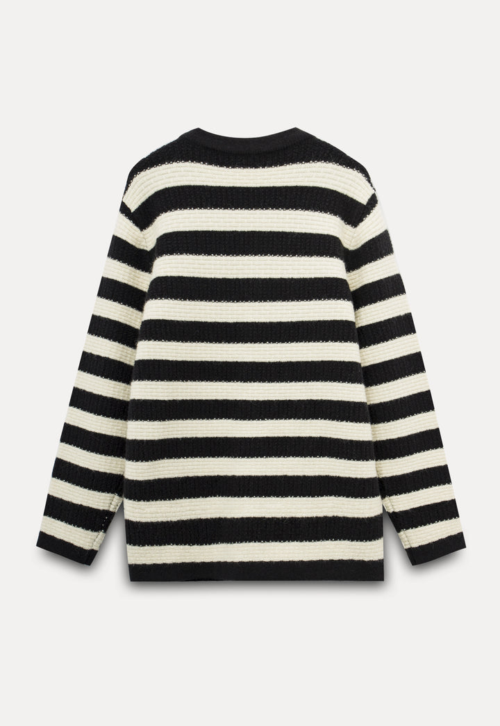 Women's Striped Button-Up Knit Cardigan