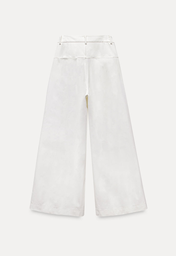 Women's White Wide-Leg Pleated Trousers