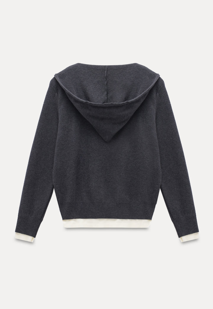 Women's Knit V-Neck Hoodie with Layered