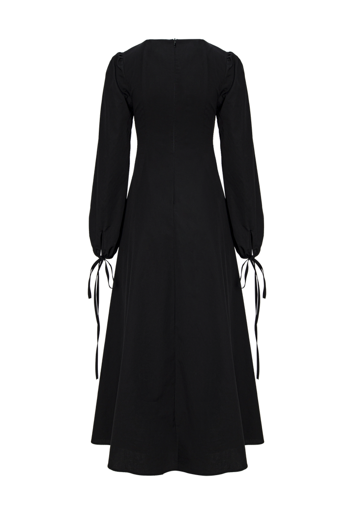 Long-Sleeve V Neck Midi Dress