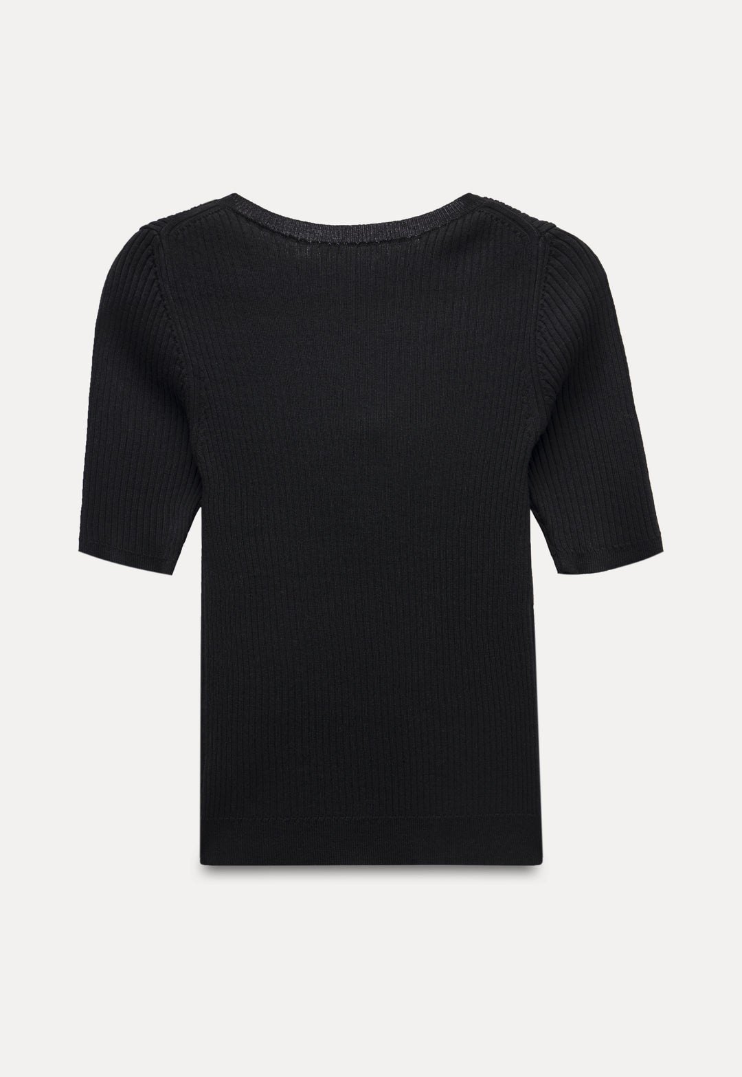 Chic Black Ribbed Short-Sleeve Top