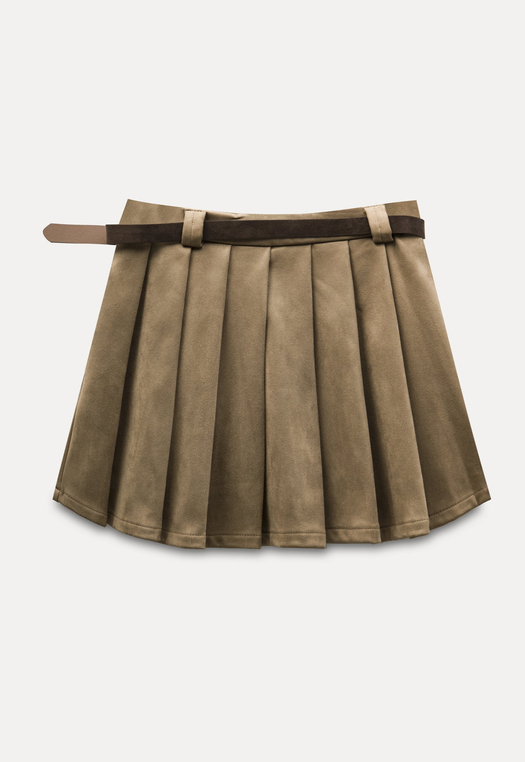 Women's Faux Suede Pleated Skirt with Belt