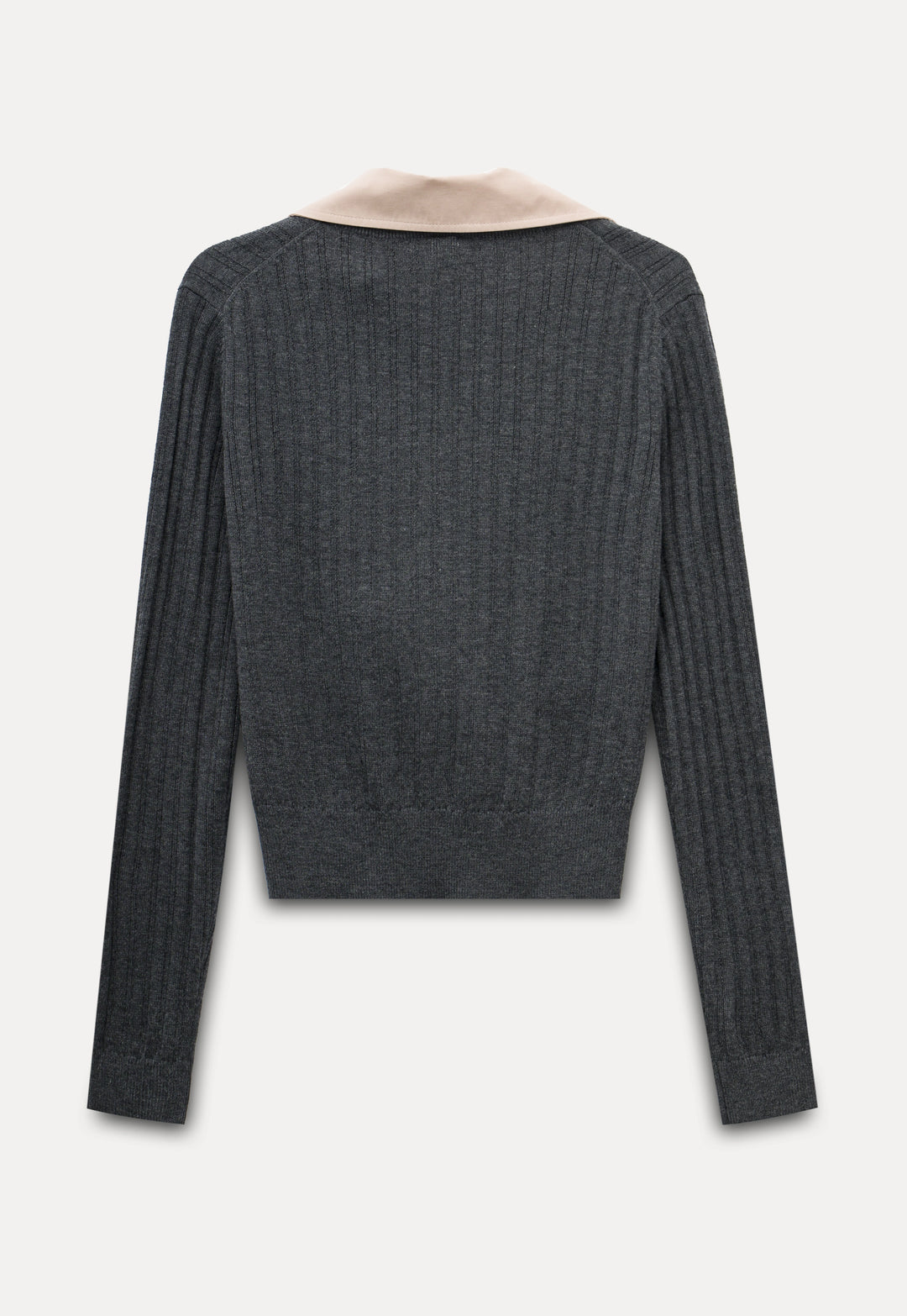 Women's Ribbed Knit Sweater – Collared V-Neck Long-Sleeve Top