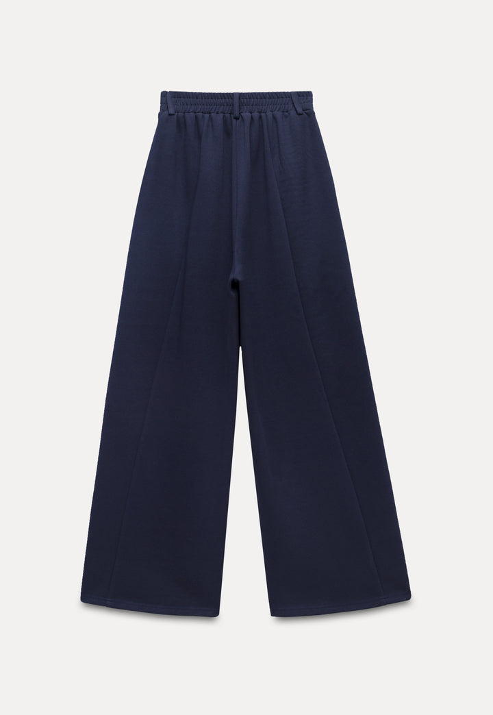 Comfortable Navy Wide-Leg Elastic Waist Pants