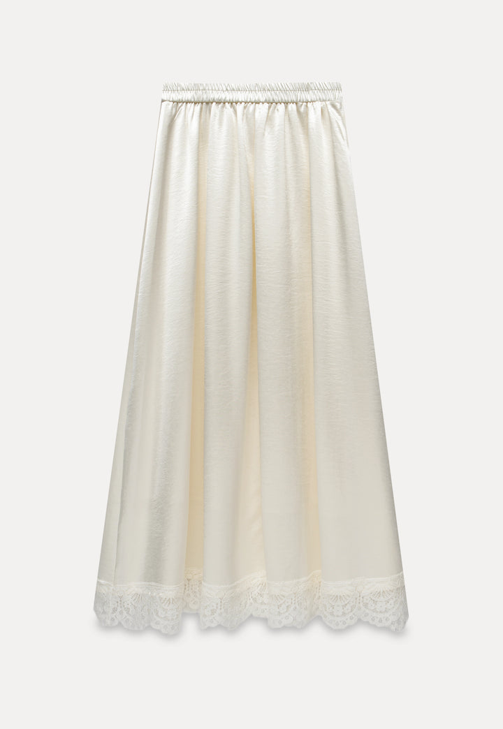 Women’s Satin Maxi Skirt with Lace Detail