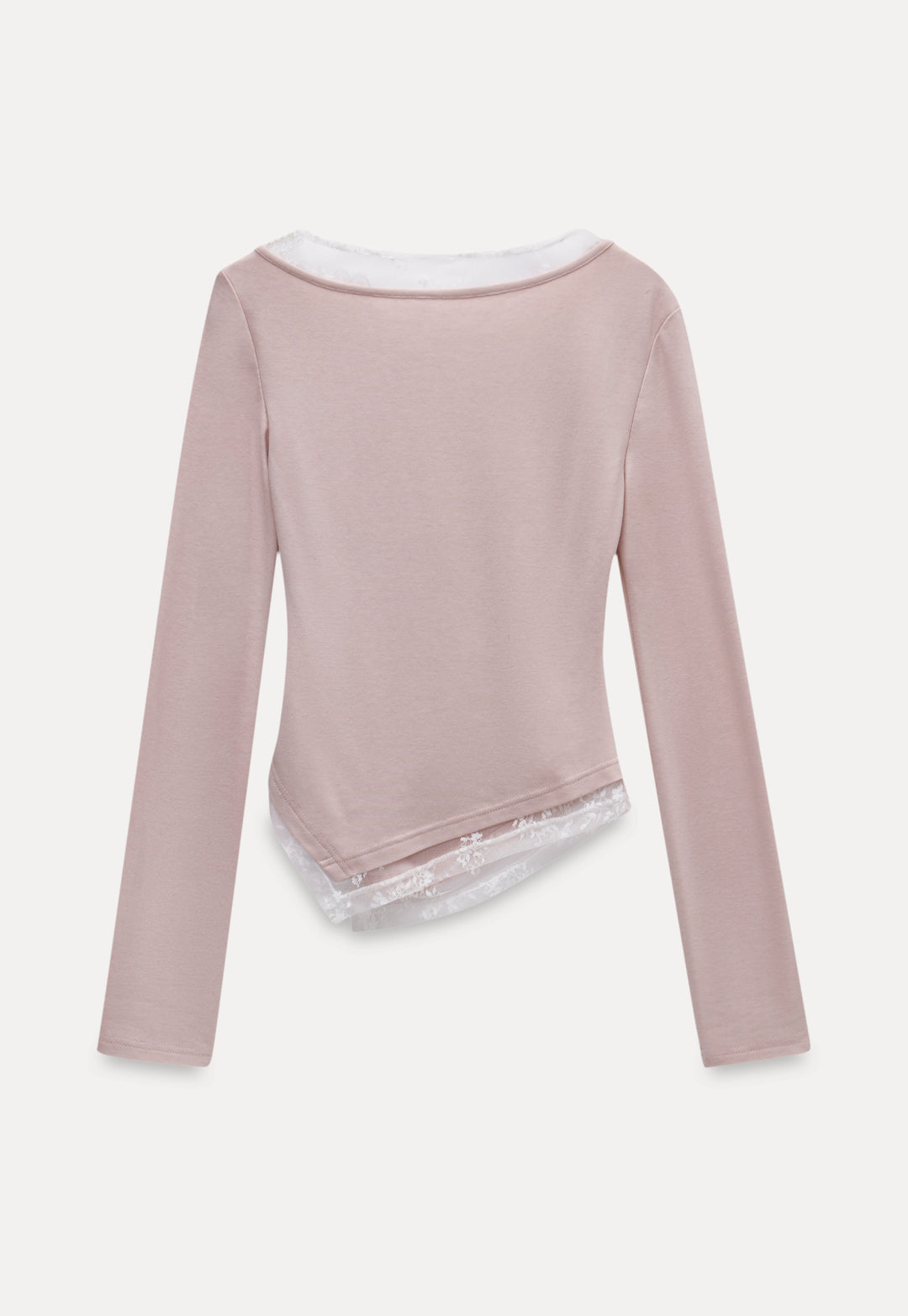 Lace-Panel Faux Two-Piece Long-Sleeve T-Shirt