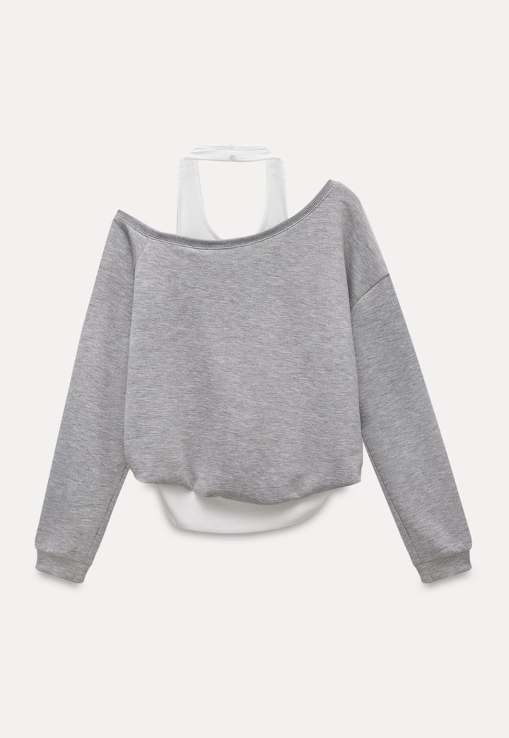 Off-Shoulder Sweatshirt with Built-in Tank Top