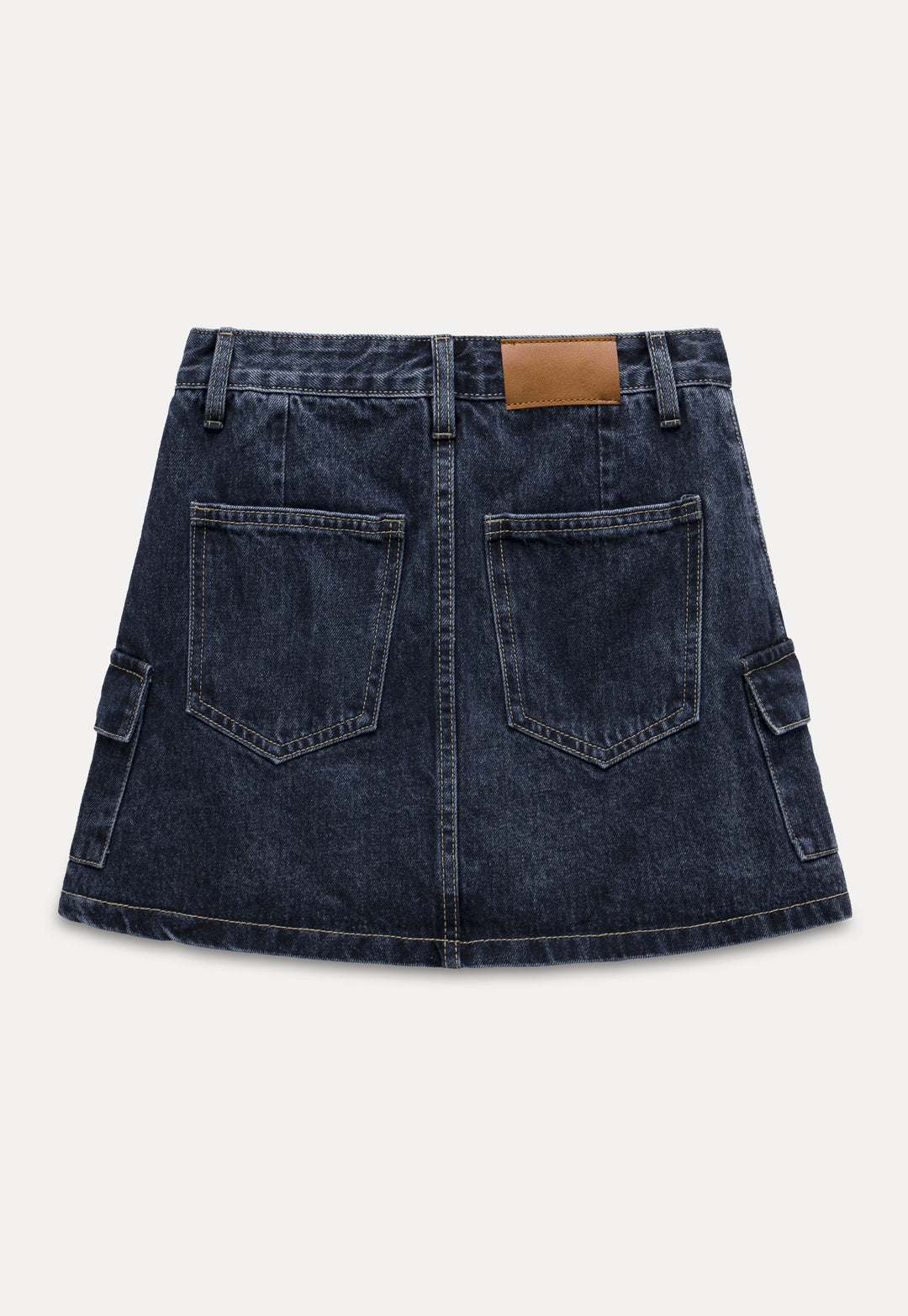 Denim Pleated Skirt with Cargo Pockets