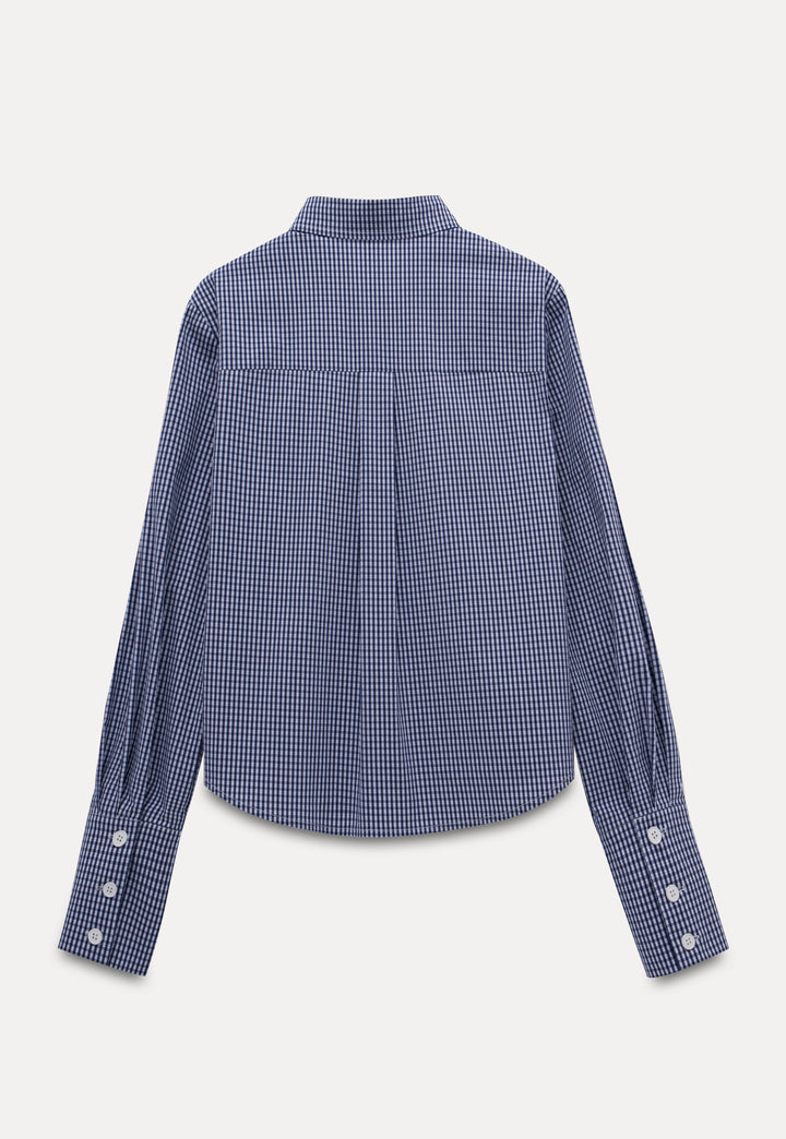 Women's Gingham Ruffle Trim Long Sleeve Shirt