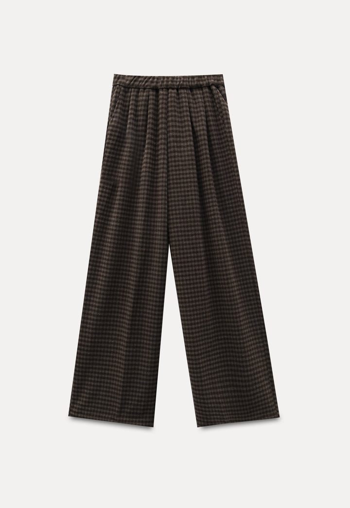 Elastic Waist Plaid Wool Casual Pants