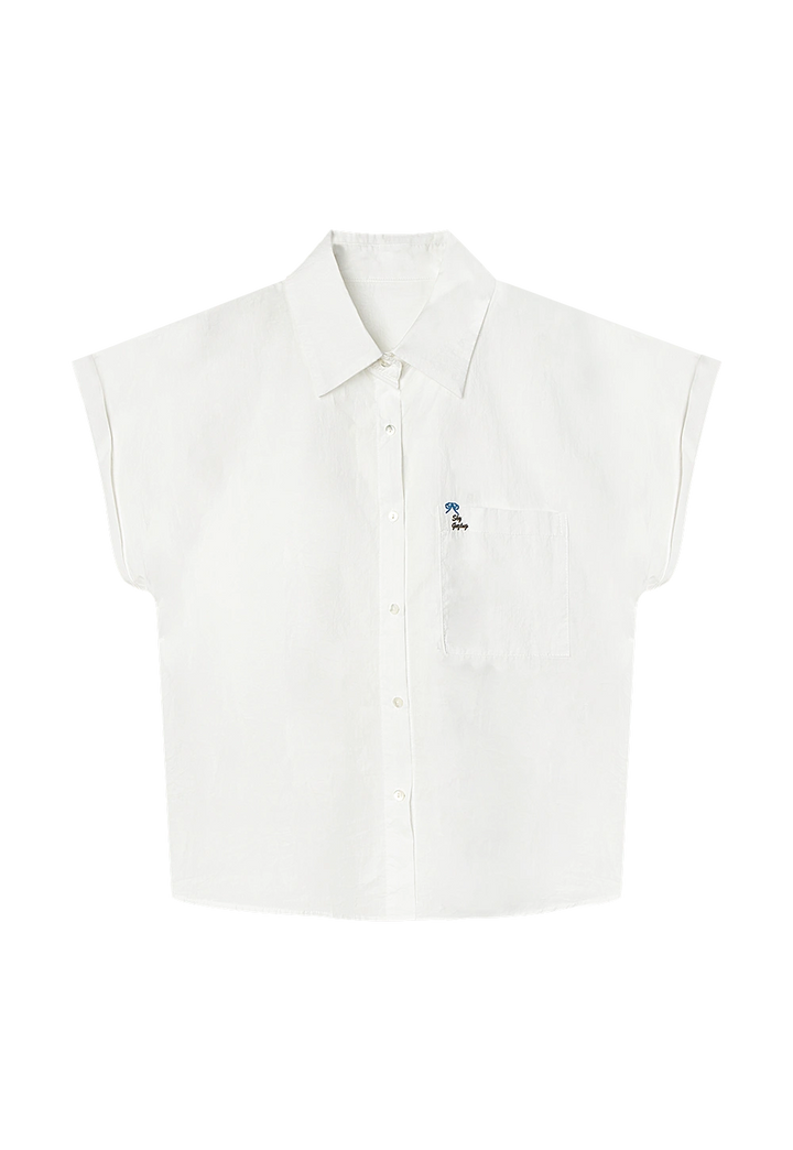Kurzarm-Button-Down-Hemd für Damen aus Baumwolle in Dusty Rose mit gesticktem Logo