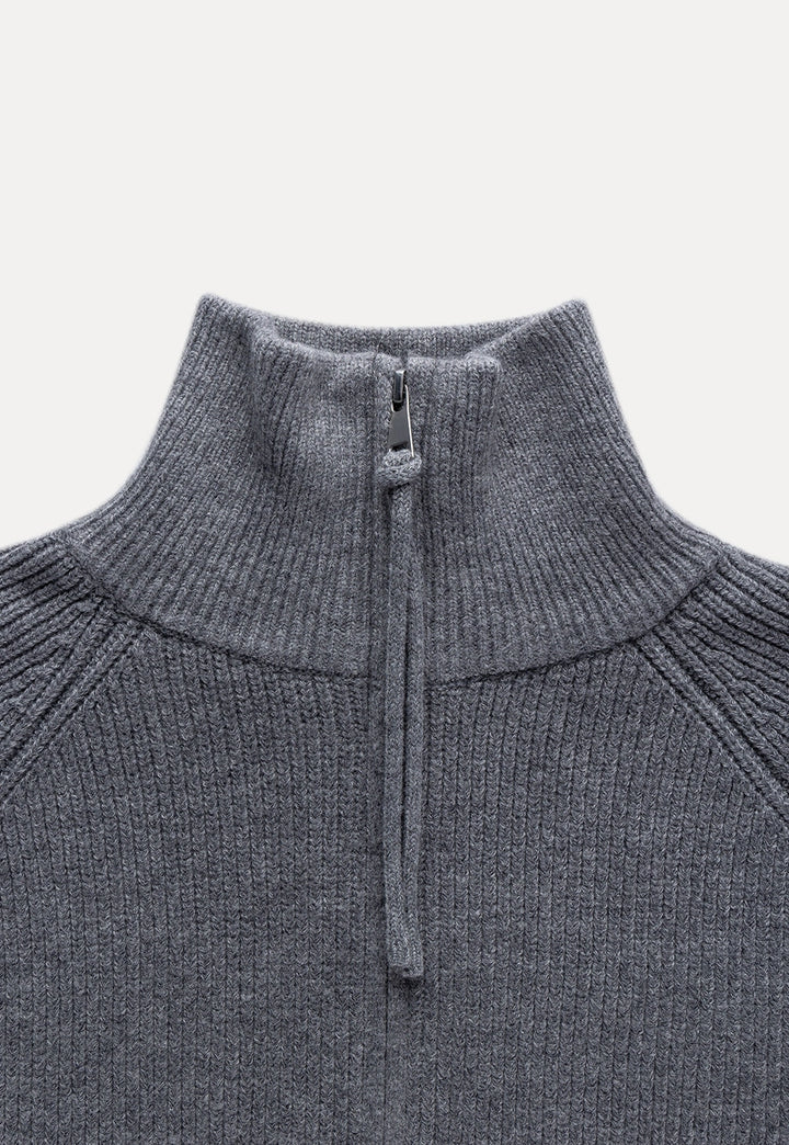 Zip-Up Knit High-Neck Cardigan