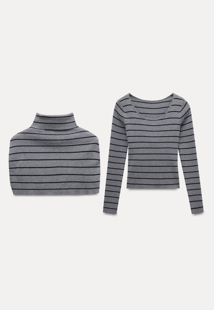 Women's Striped Layered High Neck Knit Top