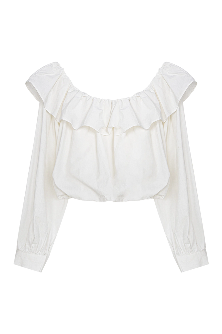 Off-Shoulder Long Sleeve Top with Ruffle Detail, Romantic Sweet Style