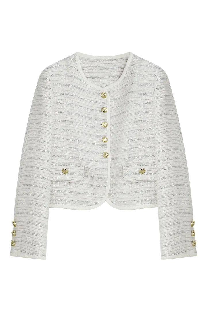 Textured Jacket with Gold Buttons Classic Women's Fashion