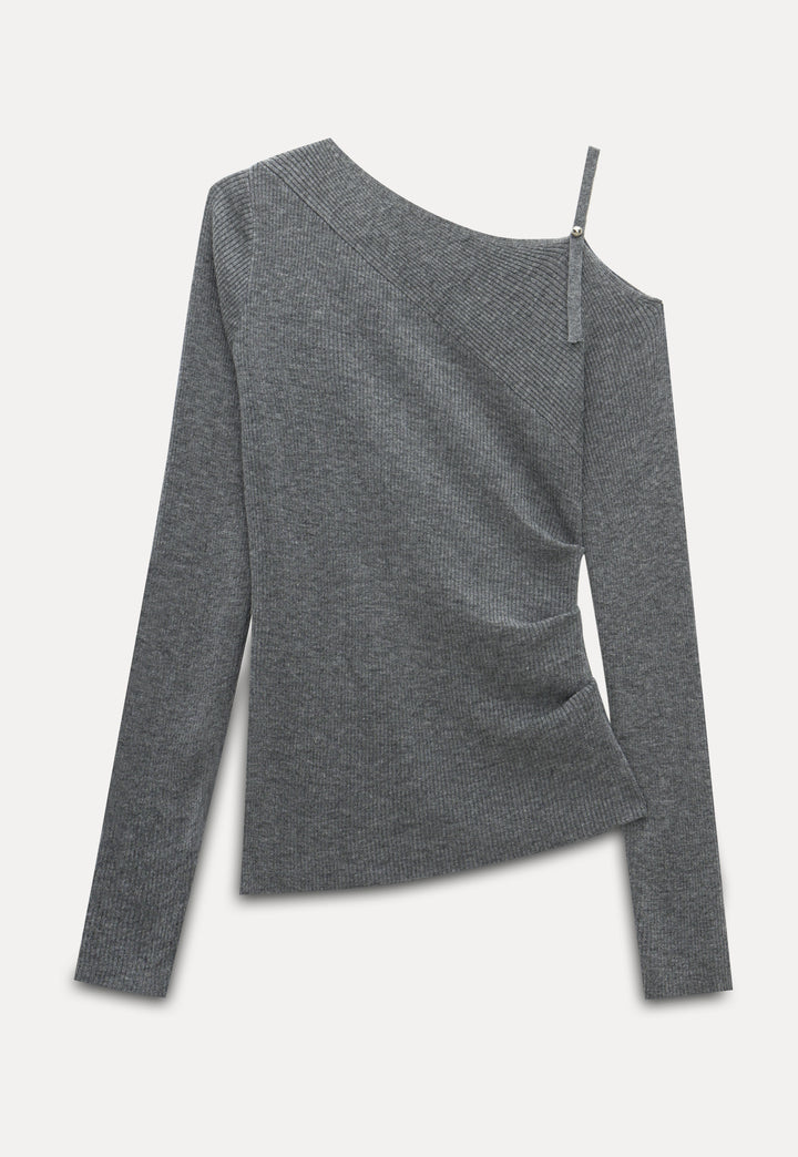 Asymmetrical Knit Top with Strap Detail