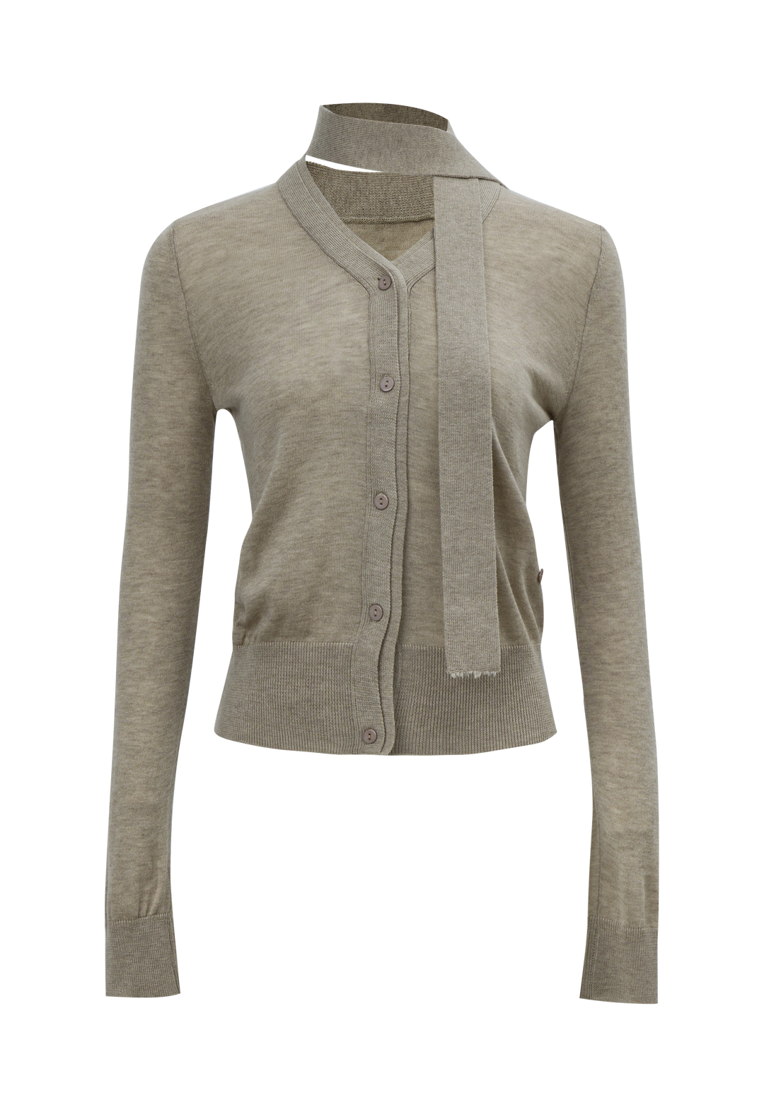 Women's Button-Up Cardigan with Scarf Accent