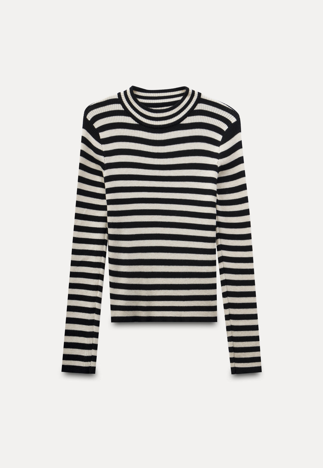 Women's Striped Long-Sleeve Mock Neck Ribbed Knit Top