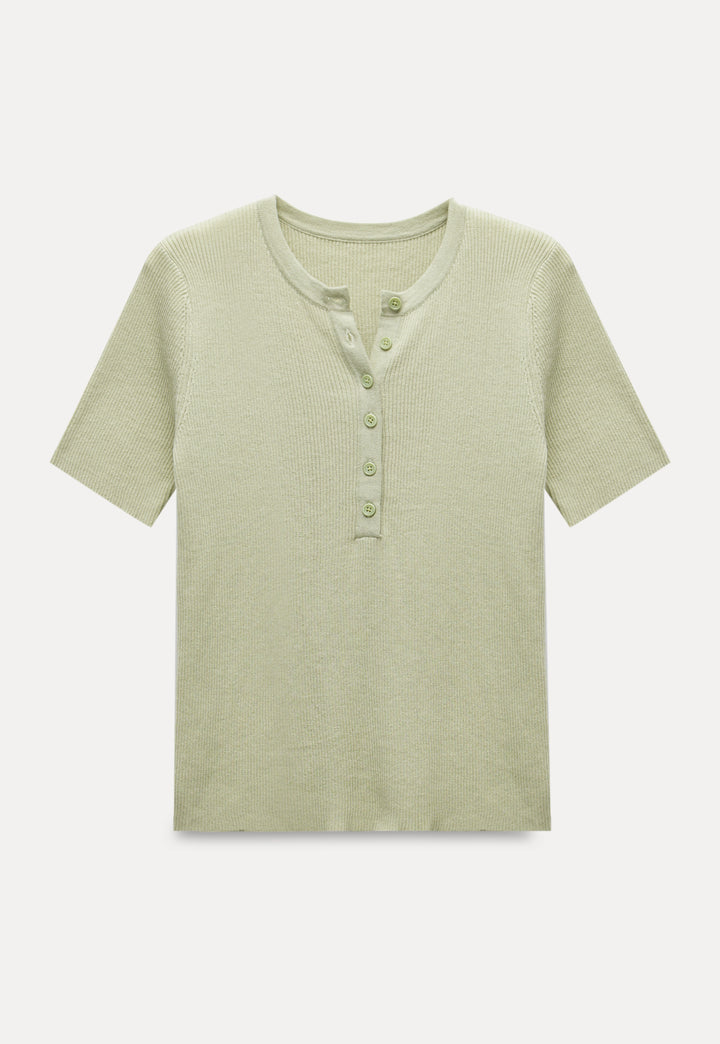 Short-Sleeve Ribbed Henley Top