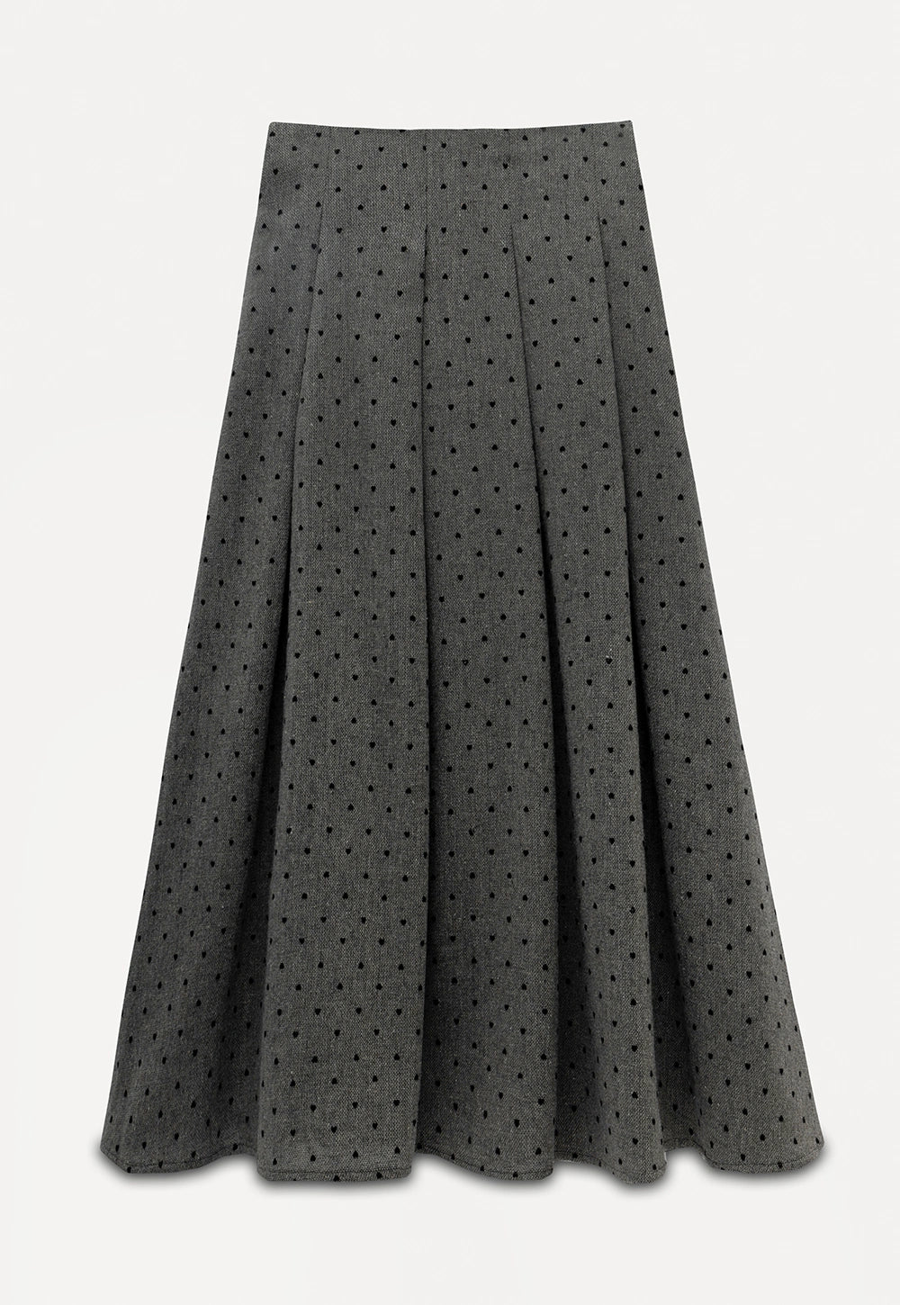 Gray Pleated Polka Dot Midi Skirt