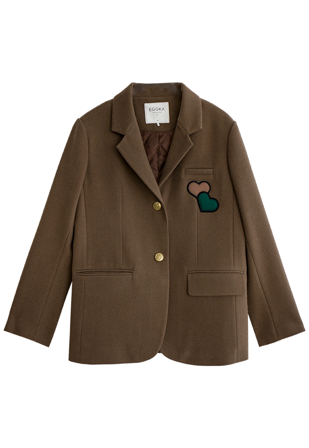 Women's Brown Jacket with Heart Patch and Front Pockets