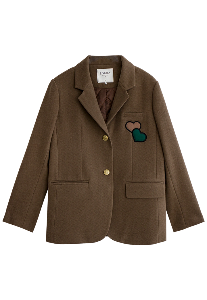 Women's Brown Jacket with Heart Patch and Front Pockets