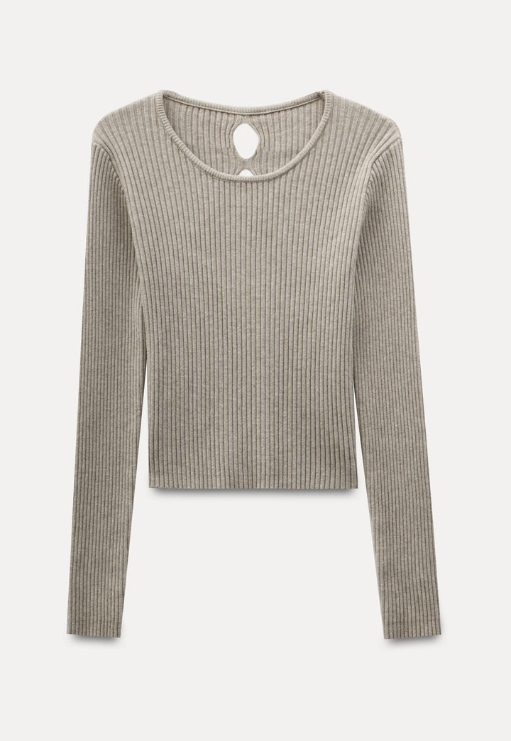 Women's Ribbed Long Sleeve Knit Top with Back Hollow