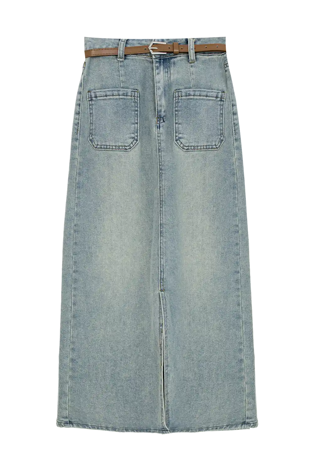 Jupe mi-longue en jean chic avec poches tendance