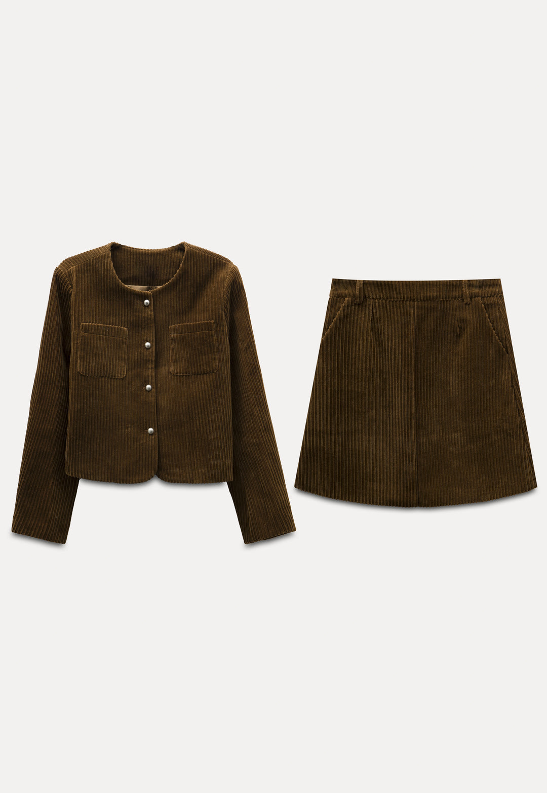 Corduroy Set: Button-Up Jacket and Mini Skirt